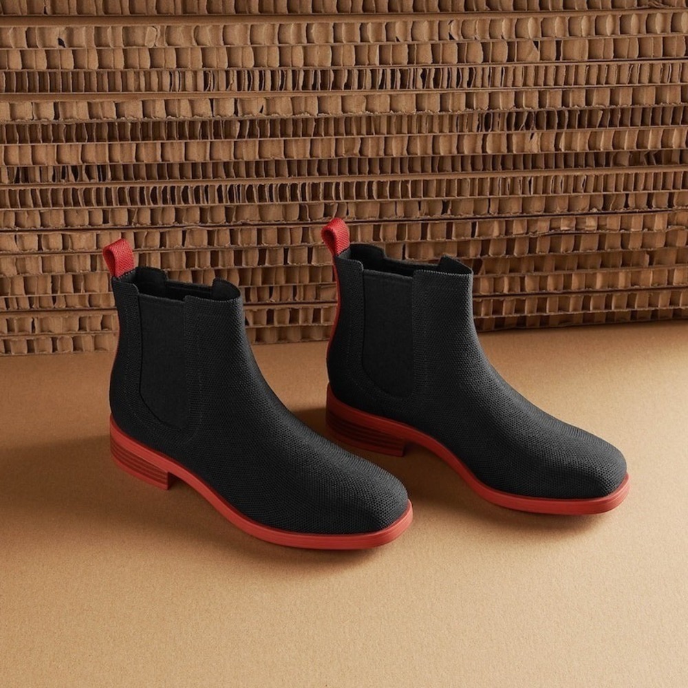 Vivaia Black Knit‎ Chelsea Boots Red Sole Elastic Side Pull Tab Size 8.5 EU39.5